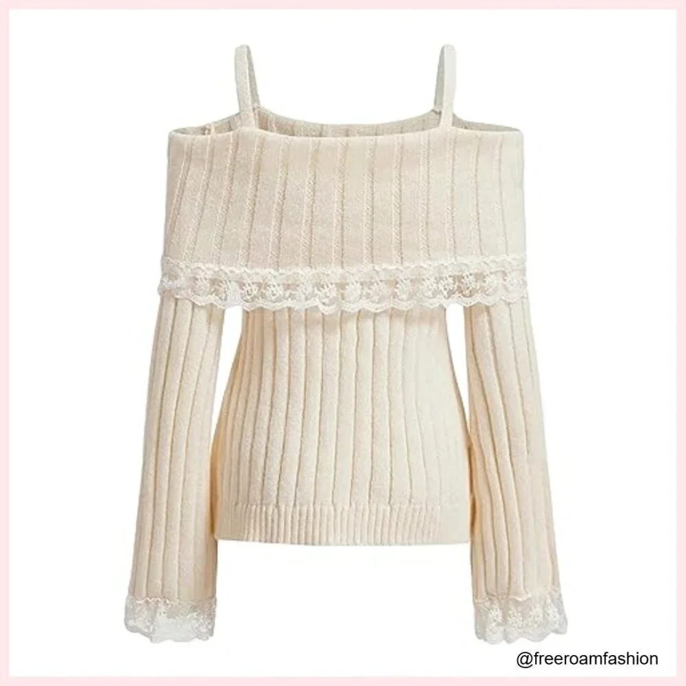 Fairy Grunge Long Sleeve Lace Patchwork Blouse Slim Fit Y2K Top